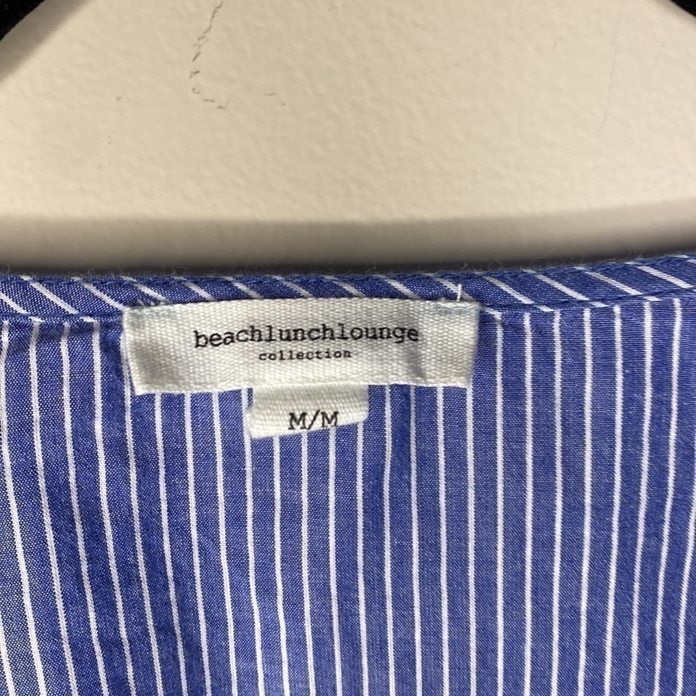 BEACH Lunch Lounge Collection Cotton Faux Wrap Shirt SzM Blue White Pin Stripe - Picture 6 of 16